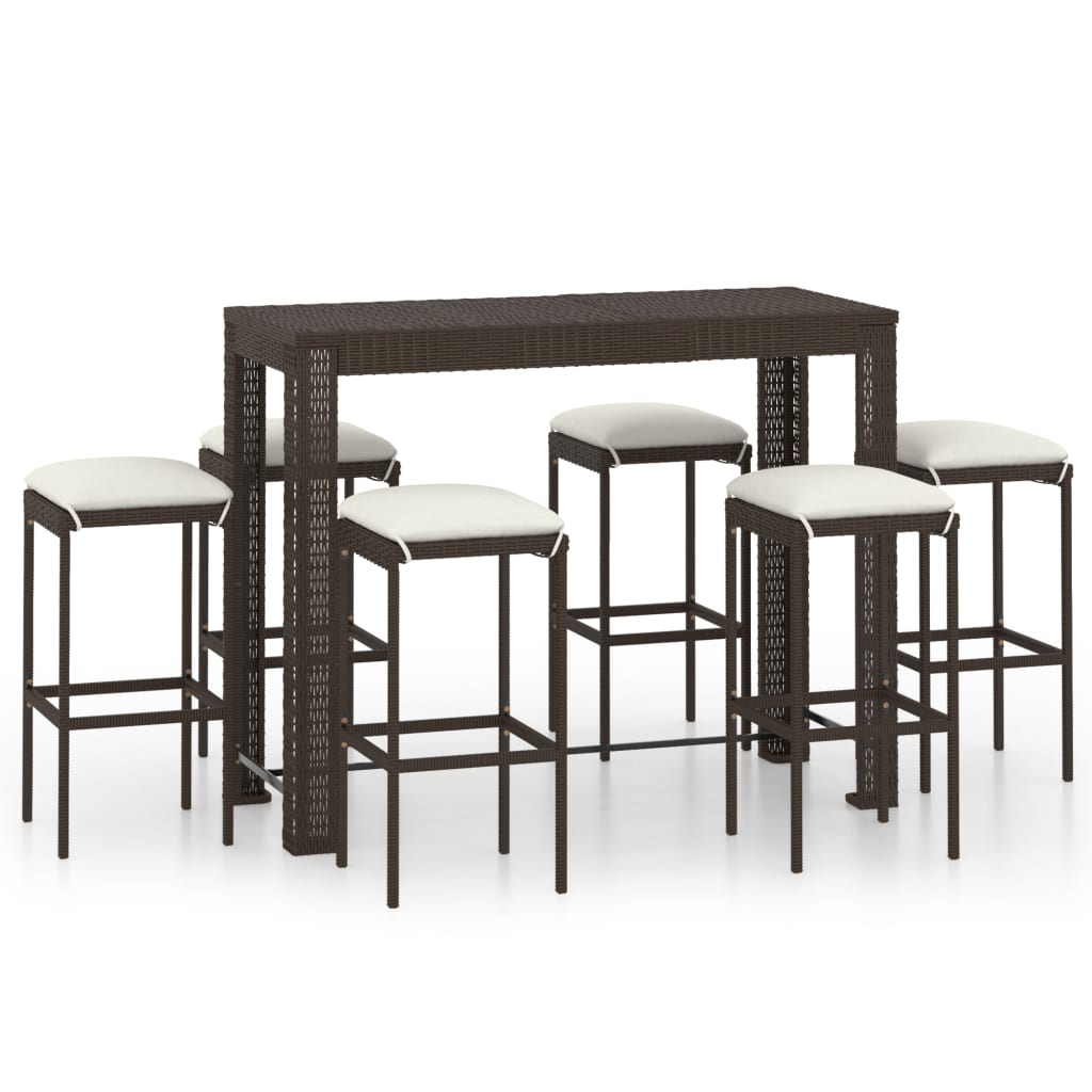 7-Tlg. Gartenbar-Set Mit Kissen Poly Rattan Braun Grau