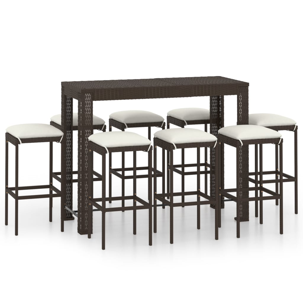 9-Tlg. Gartenbar-Set Mit Kissen Poly Rattan Braun Grau