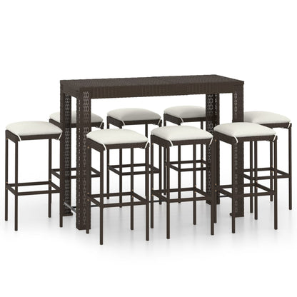 9-Tlg. Gartenbar-Set Mit Kissen Poly Rattan Braun Grau