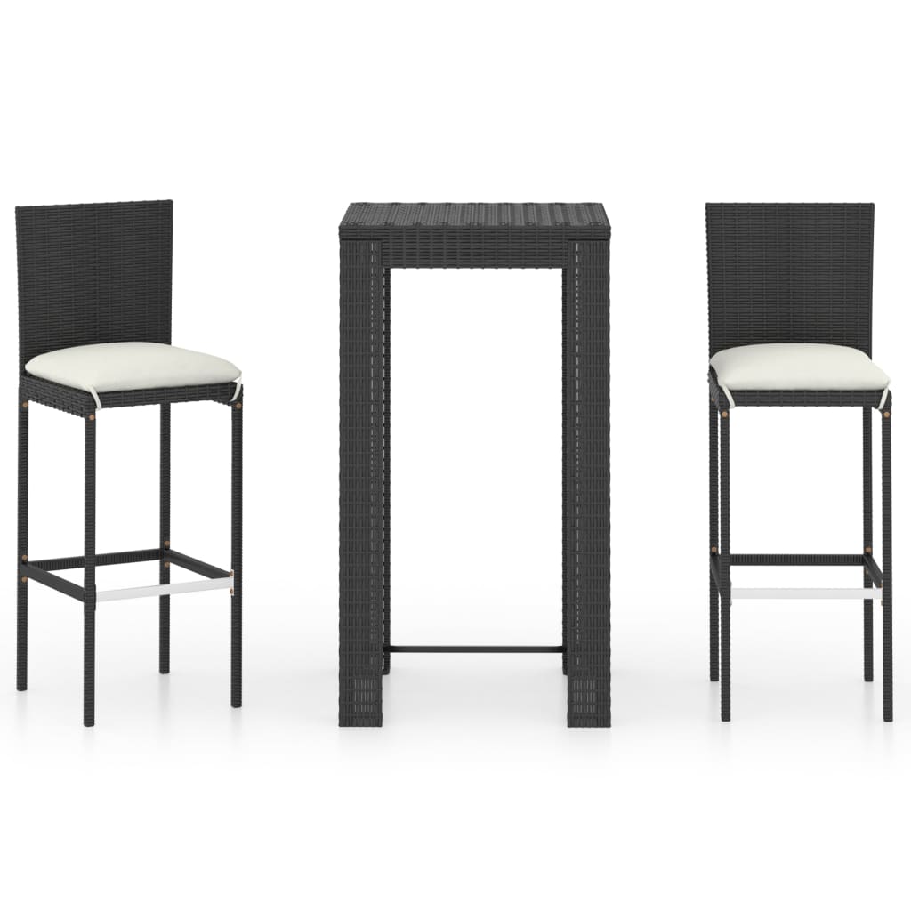 3-Tlg. Gartenbar-Set Mit Kissen Poly Rattan