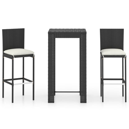 3-Tlg. Gartenbar-Set Mit Kissen Poly Rattan