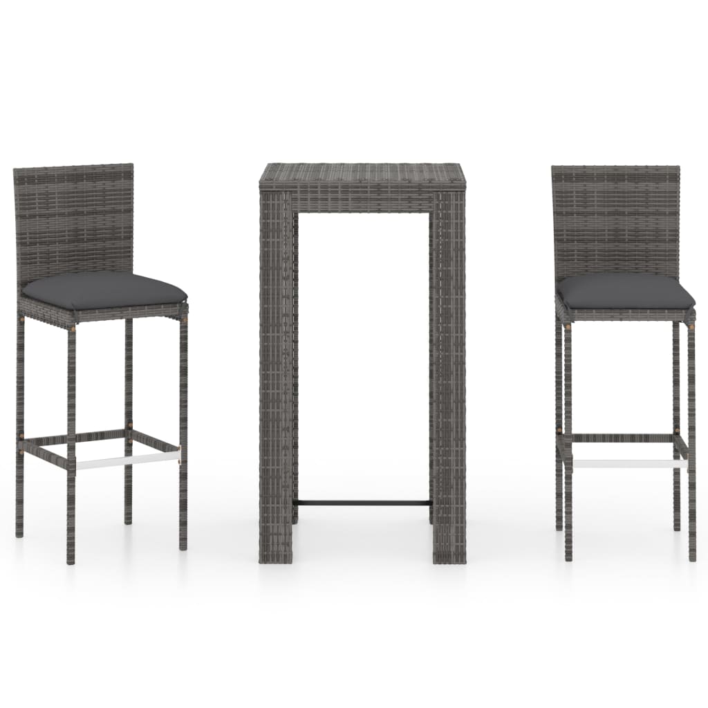 3-Tlg. Gartenbar-Set Mit Kissen Poly Rattan