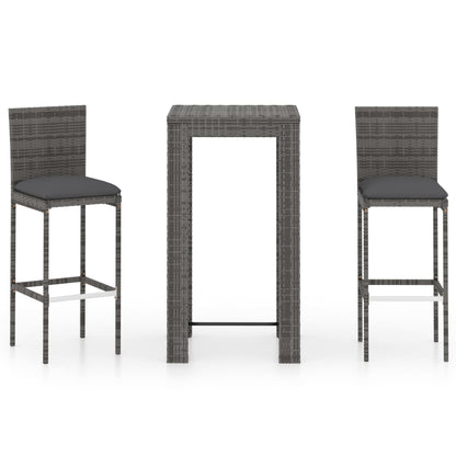3-Tlg. Gartenbar-Set Mit Kissen Poly Rattan