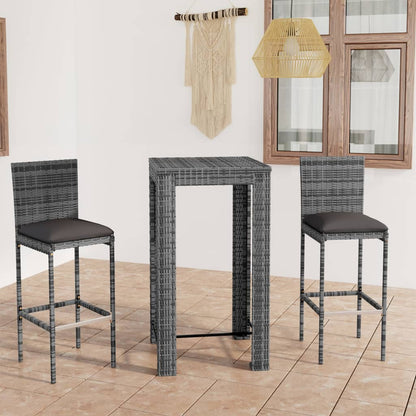 3-Tlg. Gartenbar-Set Mit Kissen Poly Rattan
