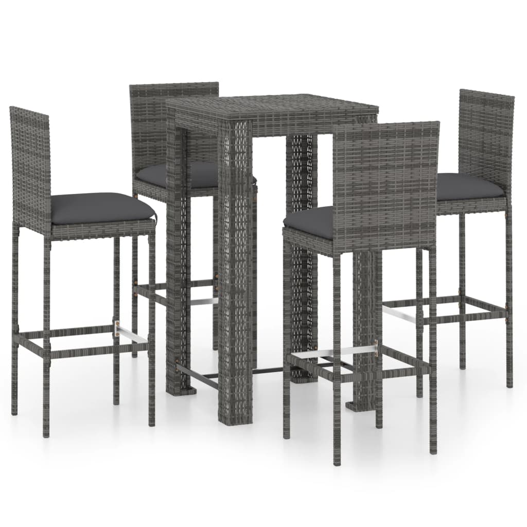 5-Tlg. Gartenbar-Set Mit Kissen Poly Rattan