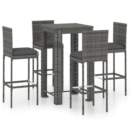 5-Tlg. Gartenbar-Set Mit Kissen Poly Rattan