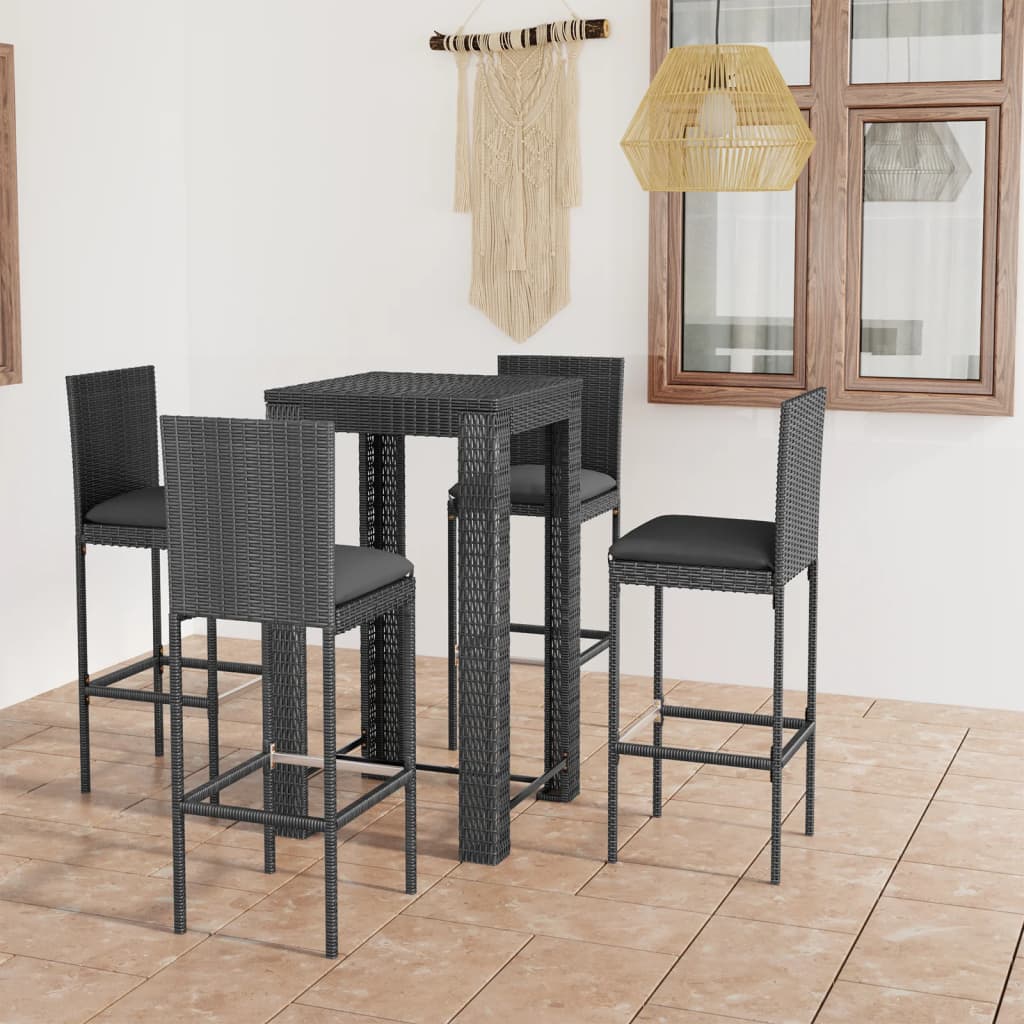 5-Tlg. Gartenbar-Set Mit Kissen Poly Rattan