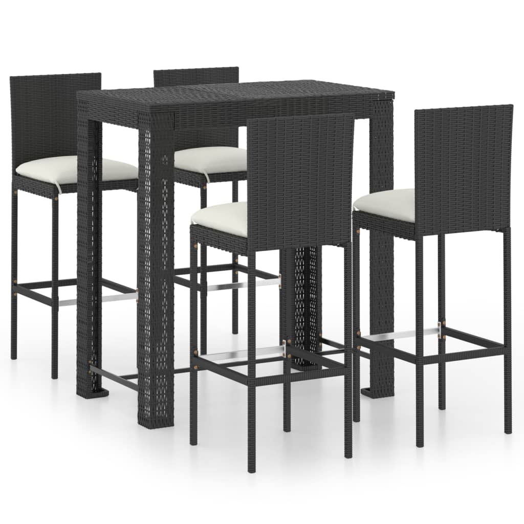 5-Tlg. Gartenbar-Set Mit Kissen Poly Rattan