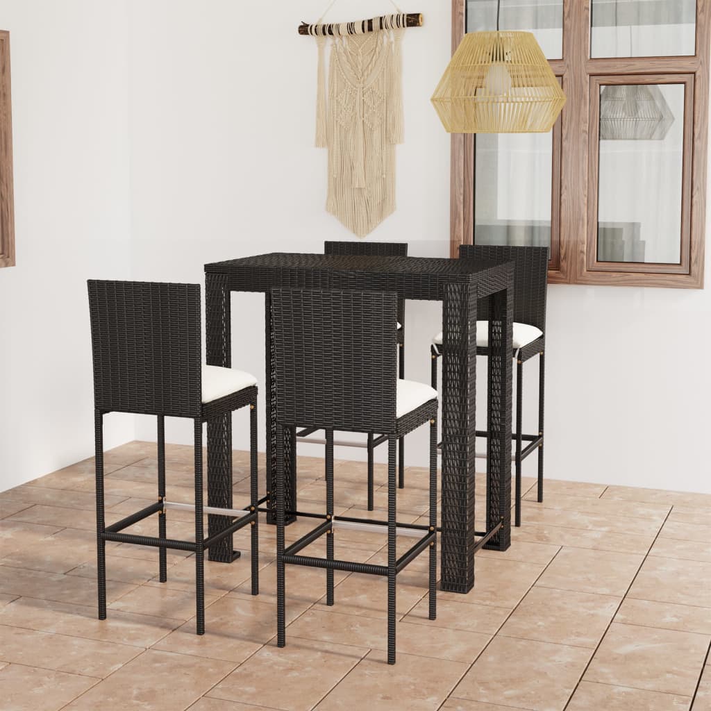 5-Tlg. Gartenbar-Set Mit Kissen Poly Rattan