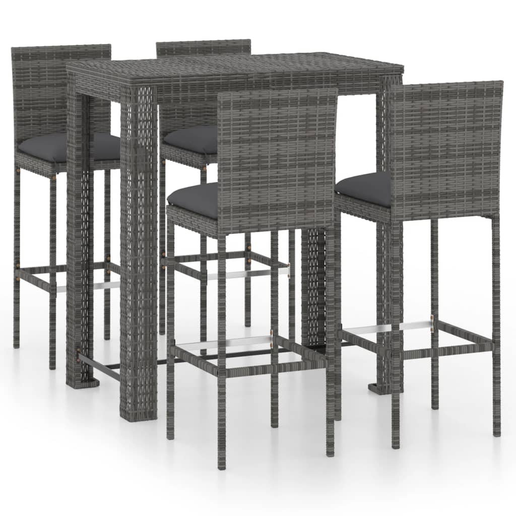 5-Tlg. Gartenbar-Set Mit Kissen Poly Rattan