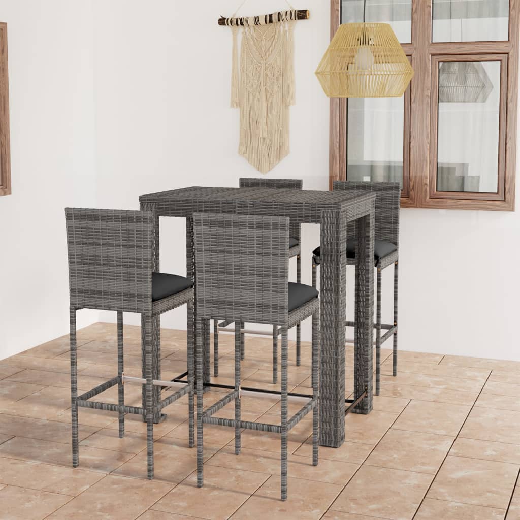 5-Tlg. Gartenbar-Set Mit Kissen Poly Rattan