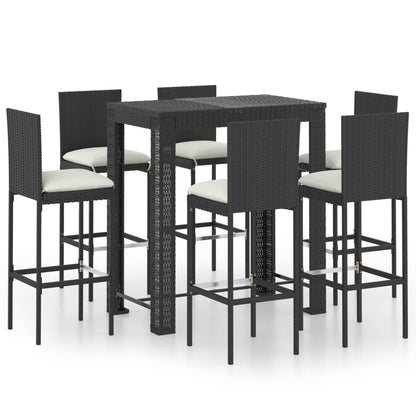 7-Tlg. Gartenbar-Set Mit Kissen Poly Rattan
