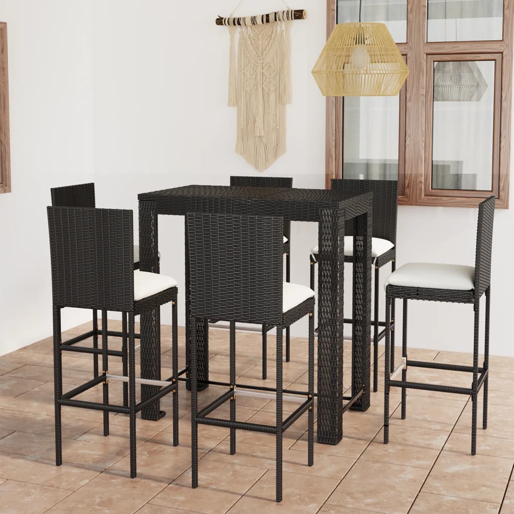 7-Tlg. Gartenbar-Set Mit Kissen Poly Rattan