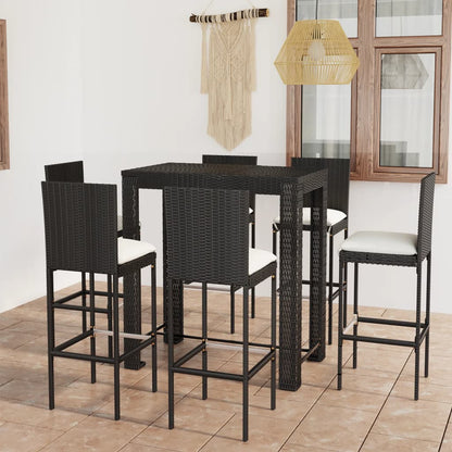 7-Tlg. Gartenbar-Set Mit Kissen Poly Rattan
