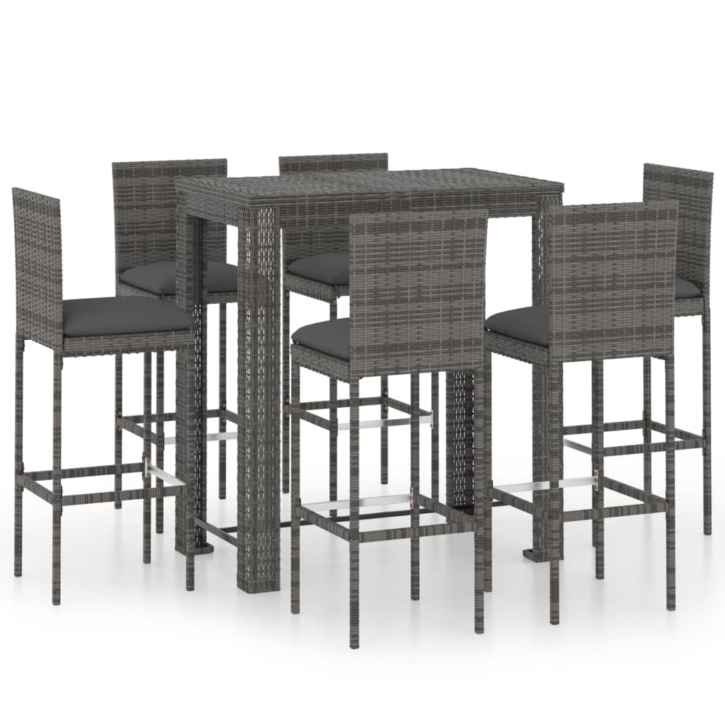 7-Tlg. Gartenbar-Set Mit Kissen Poly Rattan