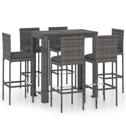 7-Tlg. Gartenbar-Set Mit Kissen Poly Rattan