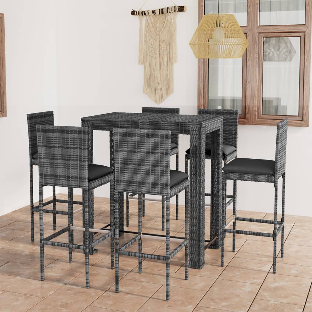 7-Tlg. Gartenbar-Set Mit Kissen Poly Rattan