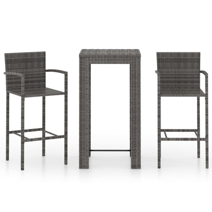 3-Tlg. Garten-Bar-Set Mit Armlehnen Poly Rattan Grau