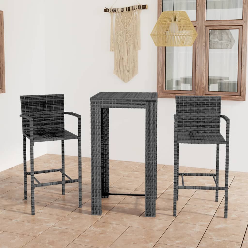 3-Tlg. Garten-Bar-Set Mit Armlehnen Poly Rattan Grau