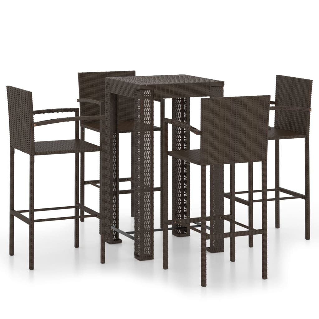 5-Tlg. Garten-Bar-Set Mit Armlehnen Poly Rattan Braun