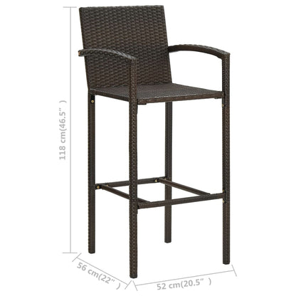 5-Tlg. Garten-Bar-Set Mit Armlehnen Poly Rattan Braun