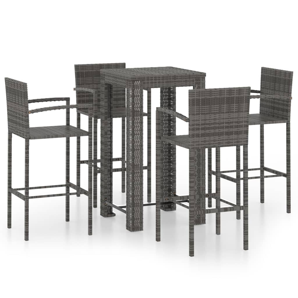 5-Tlg. Garten-Bar-Set Mit Armlehnen Poly Rattan Grau