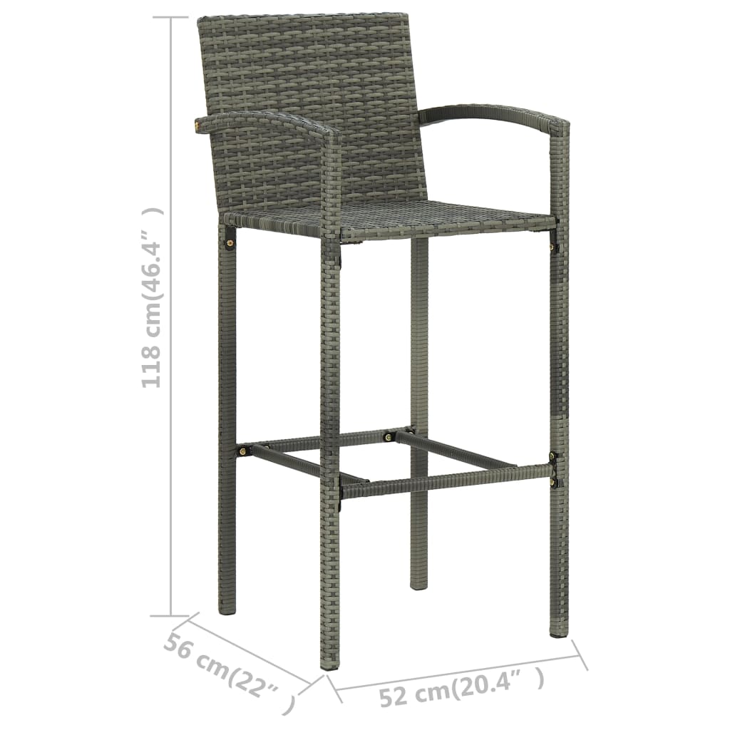 5-Tlg. Garten-Bar-Set Mit Armlehnen Poly Rattan Grau