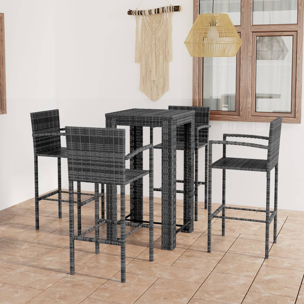 5-Tlg. Garten-Bar-Set Mit Armlehnen Poly Rattan Grau