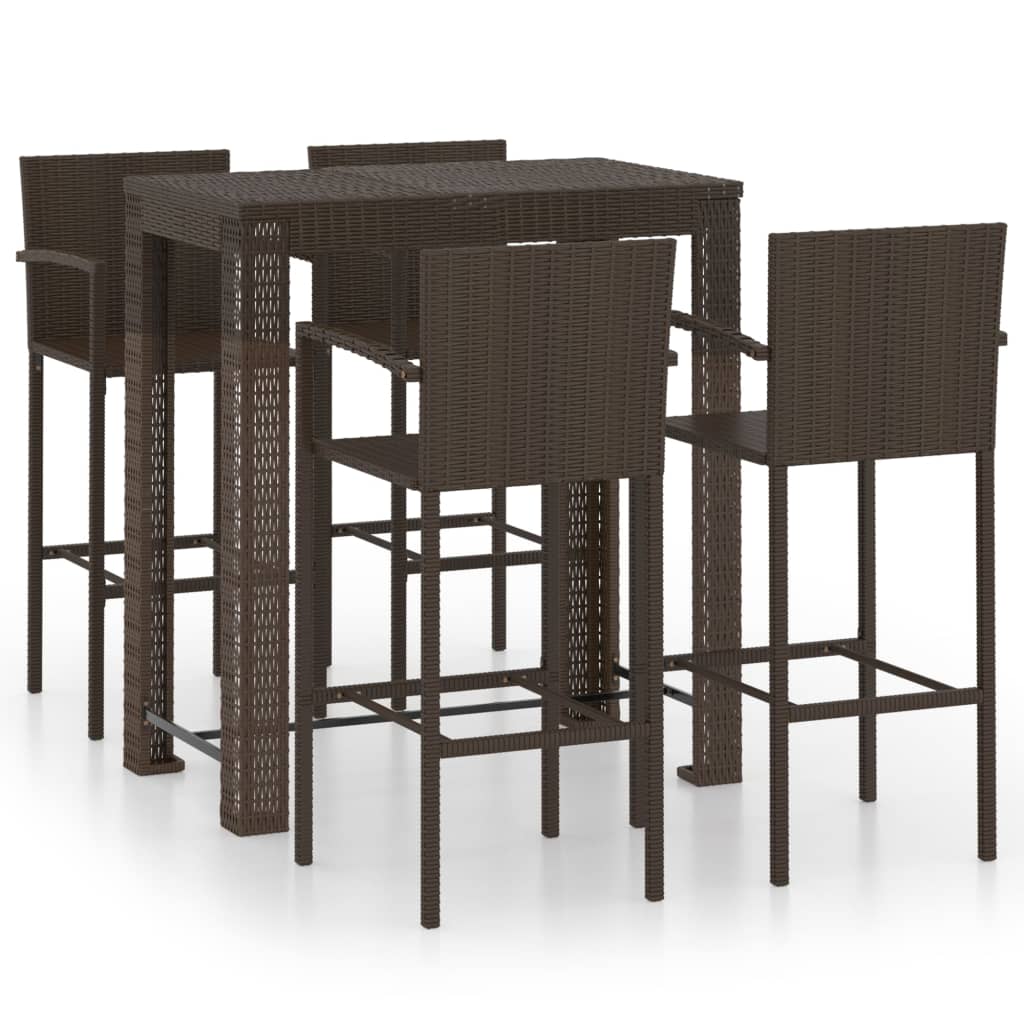 5-Tlg. Garten-Bar-Set Mit Armlehnen Poly Rattan Braun