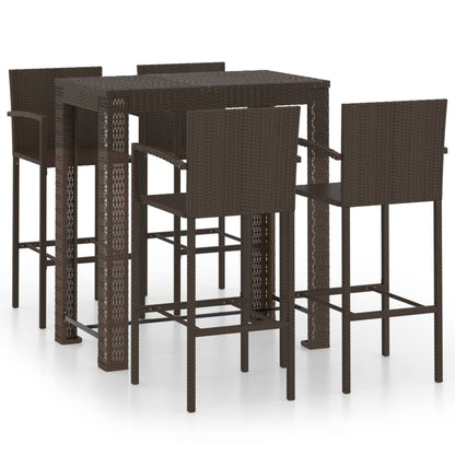 5-Tlg. Garten-Bar-Set Mit Armlehnen Poly Rattan Braun