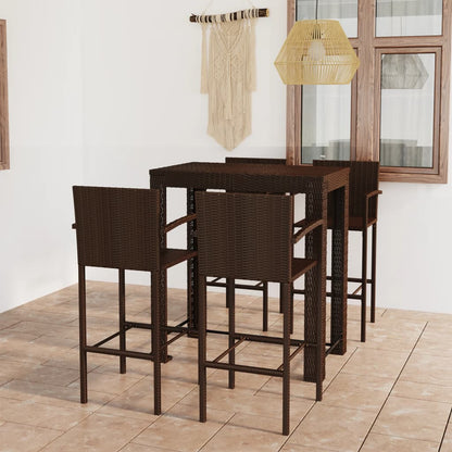 5-Tlg. Garten-Bar-Set Mit Armlehnen Poly Rattan Braun