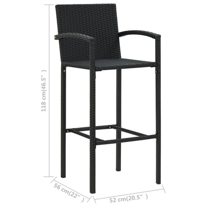 5-Tlg. Garten-Bar-Set Mit Armlehnen Poly Rattan Schwarz