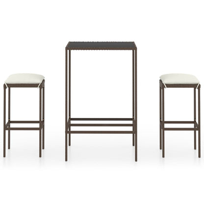 3-Tlg. Gartenbar-Set Mit Kissen Poly Rattan