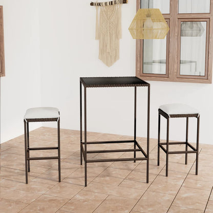 3-Tlg. Gartenbar-Set Mit Kissen Poly Rattan