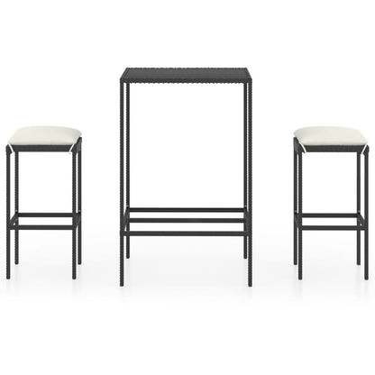 3-Tlg. Gartenbar-Set Mit Kissen Poly Rattan Schwarz