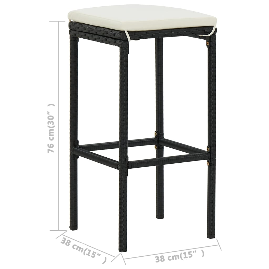 3-Tlg. Gartenbar-Set Mit Kissen Poly Rattan Schwarz