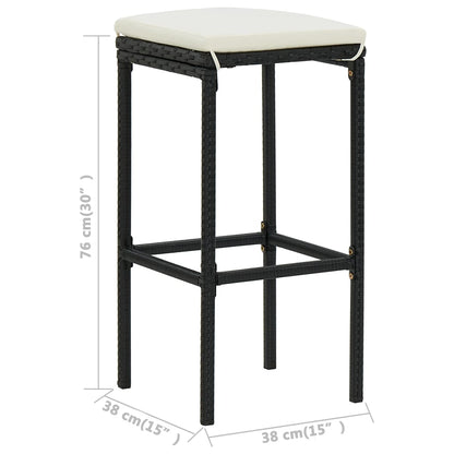 3-Tlg. Gartenbar-Set Mit Kissen Poly Rattan Schwarz