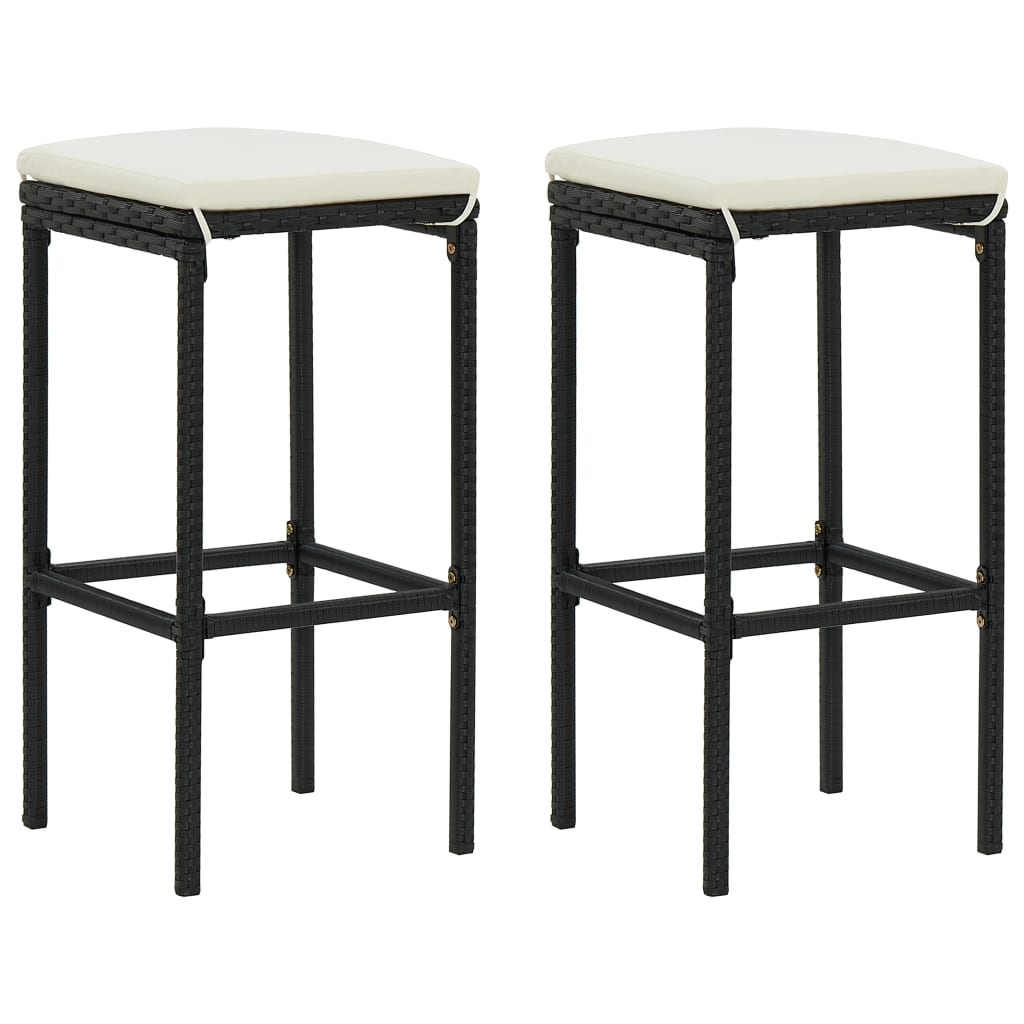 3-Tlg. Gartenbar-Set Mit Kissen Poly Rattan Schwarz