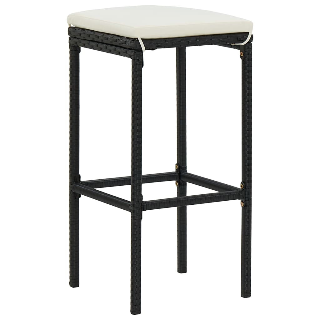3-Tlg. Gartenbar-Set Mit Kissen Poly Rattan Schwarz