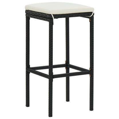 3-Tlg. Gartenbar-Set Mit Kissen Poly Rattan Schwarz
