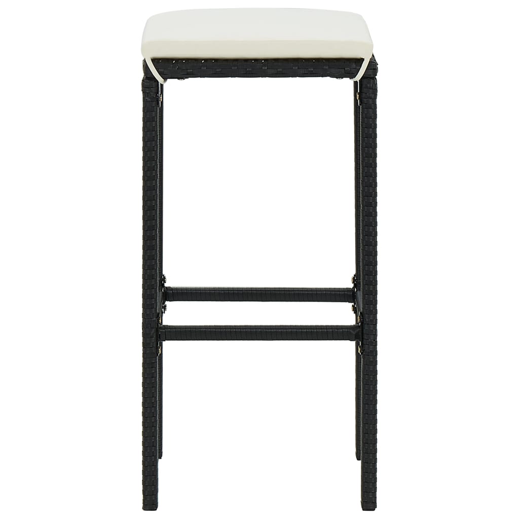 3-Tlg. Gartenbar-Set Mit Kissen Poly Rattan Schwarz