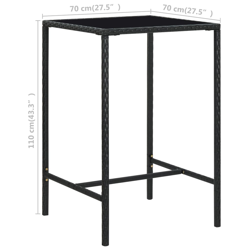 3-Tlg. Gartenbar-Set Mit Kissen Poly Rattan Schwarz