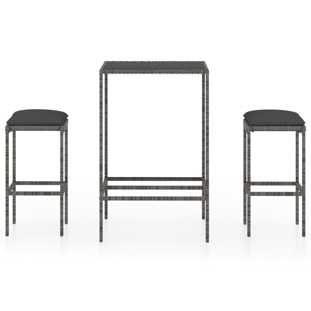 3-Tlg. Gartenbar-Set Mit Kissen Poly Rattan