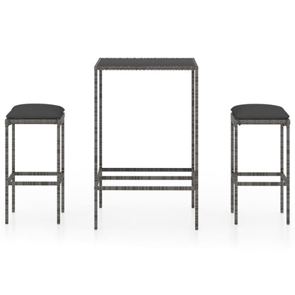 3-Tlg. Gartenbar-Set Mit Kissen Poly Rattan