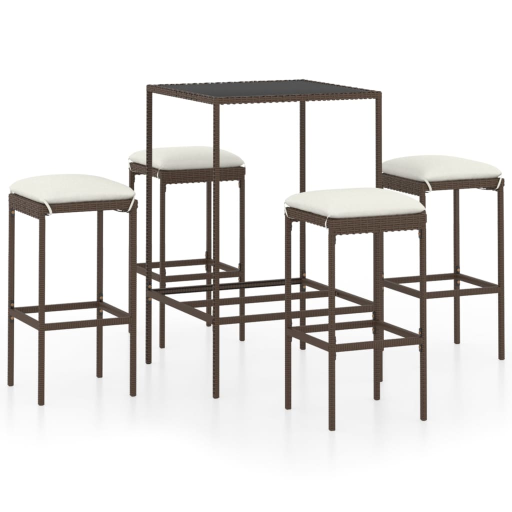 5-Tlg. Gartenbar-Set Mit Kissen Poly Rattan