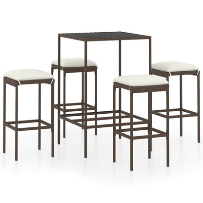 5-Tlg. Gartenbar-Set Mit Kissen Poly Rattan