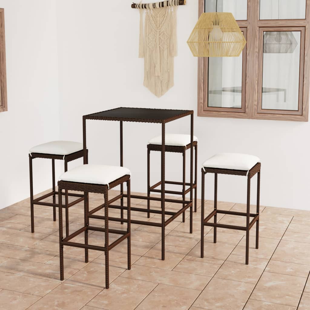 5-Tlg. Gartenbar-Set Mit Kissen Poly Rattan