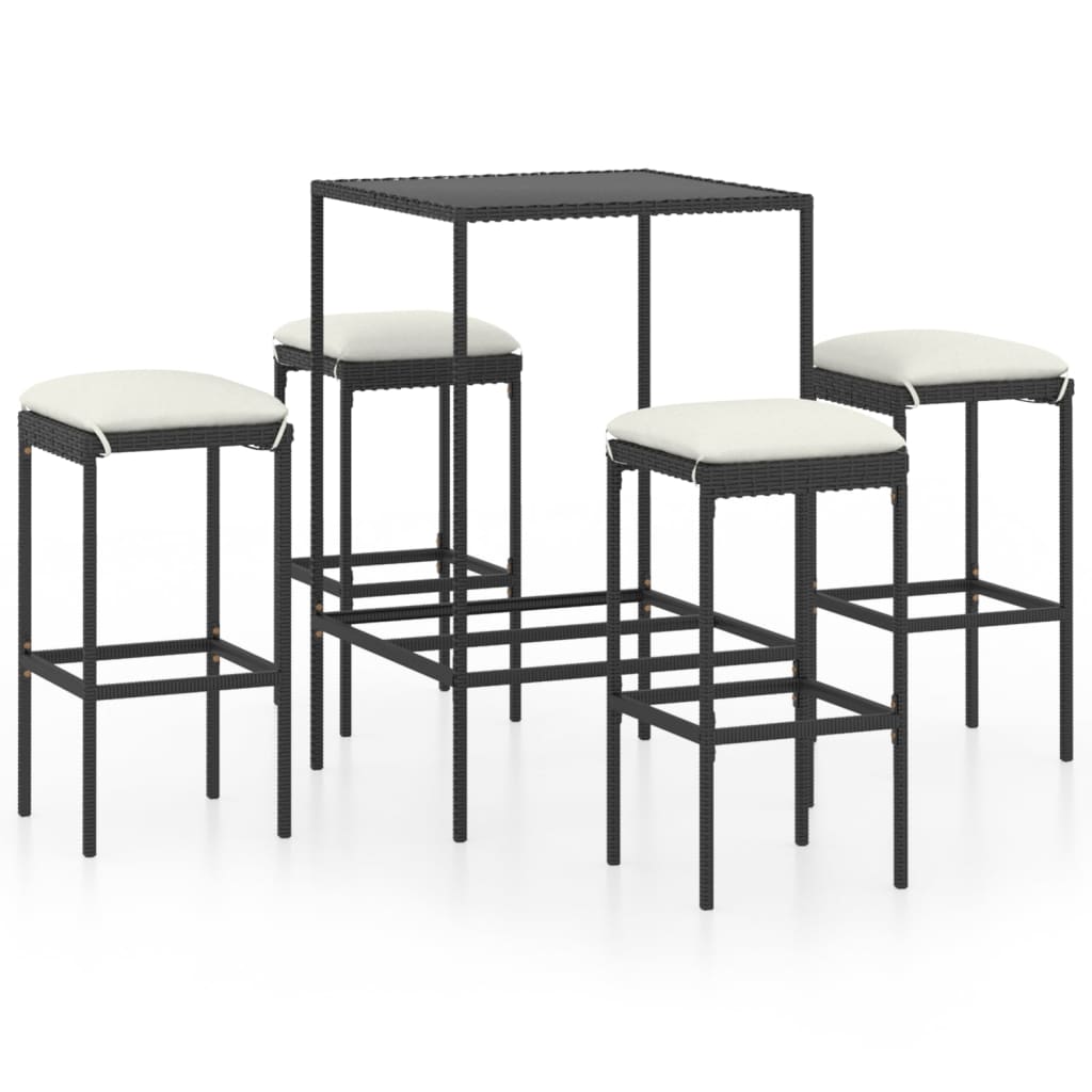 5-Tlg. Gartenbar-Set Mit Kissen Poly Rattan Schwarz