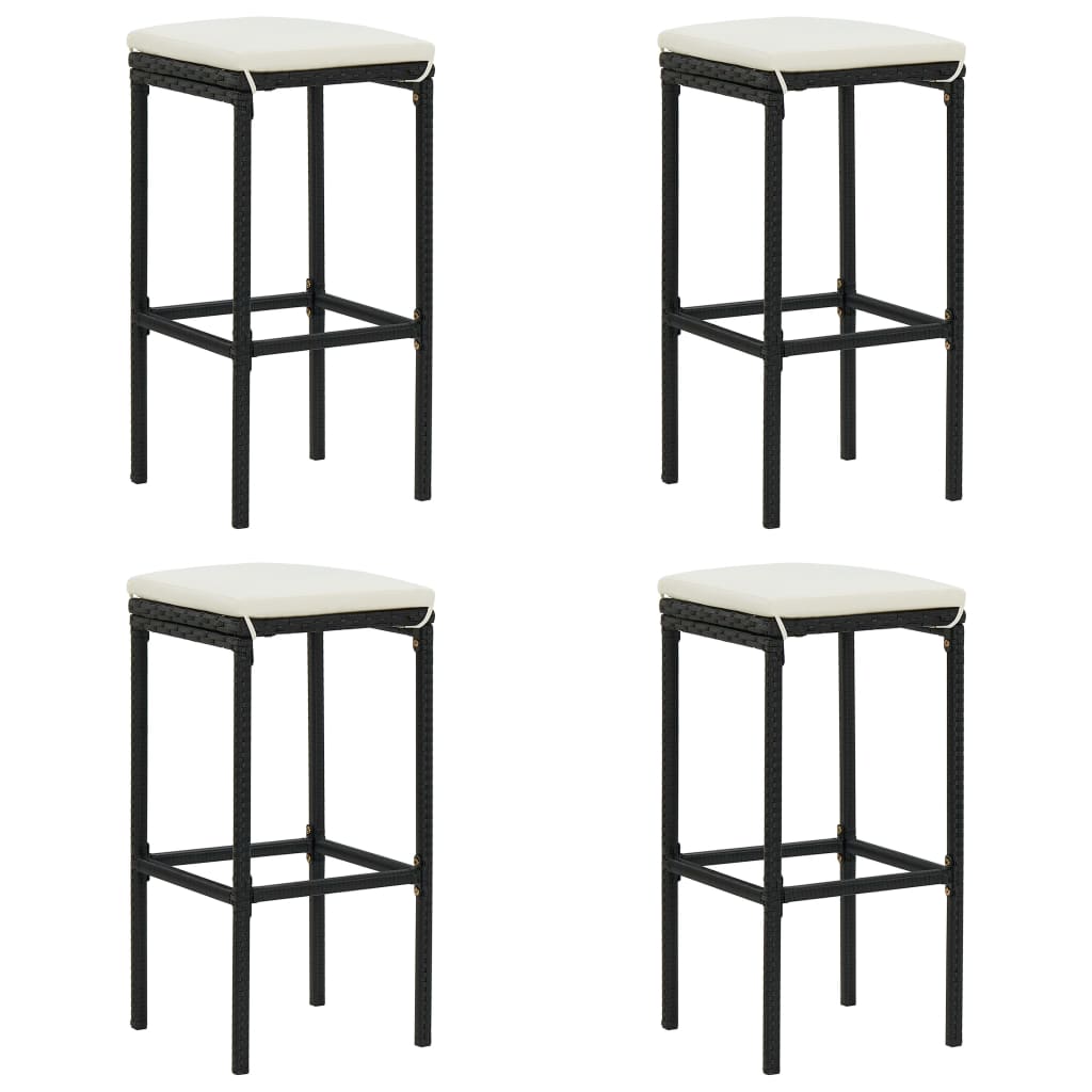 5-Tlg. Gartenbar-Set Mit Kissen Poly Rattan Schwarz