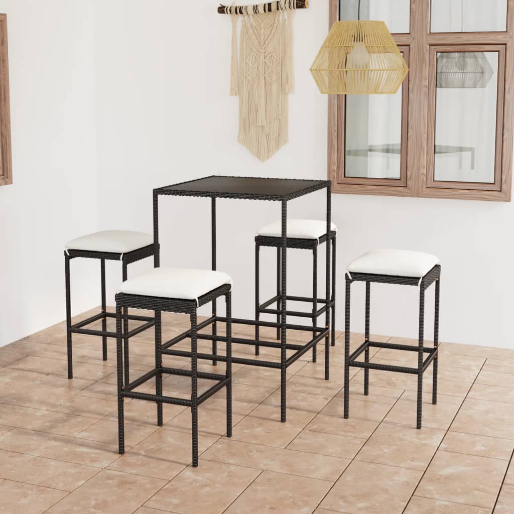 5-Tlg. Gartenbar-Set Mit Kissen Poly Rattan Schwarz